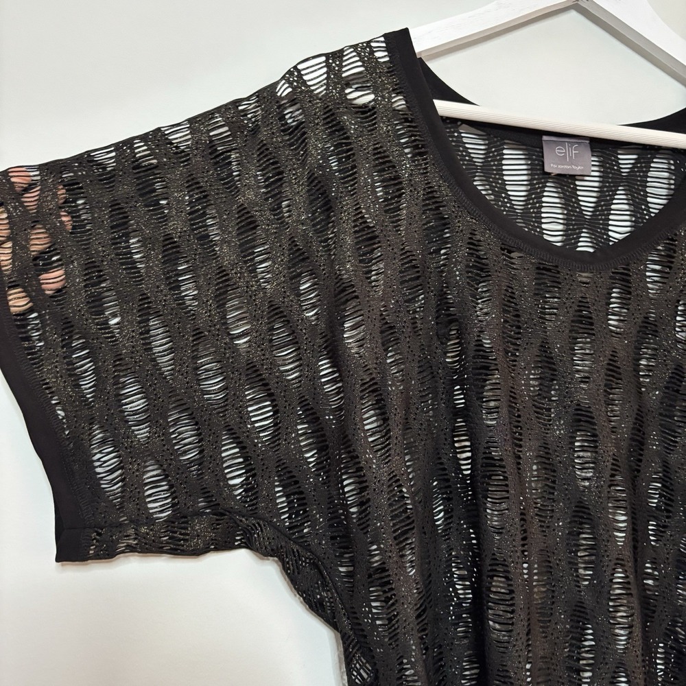 Elif For‎ Jordan Taylor Open Knit Swim Suit Cover Up Black Gold XS Whimsigoth